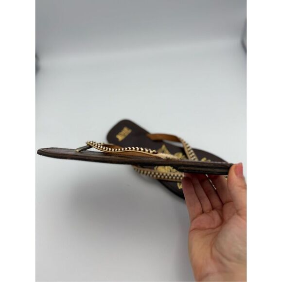 José Womens Beaded Brown Orange Leather Thong-Strap Flat Sandals Size 39 - Picture 3 of 5